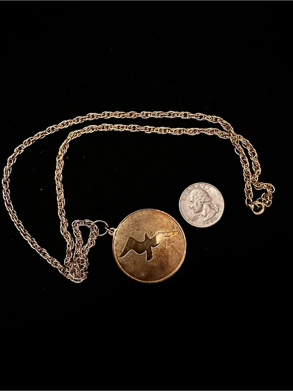 Vintage J Livingston Seagull Coin Necklace 25K Gold over Sterling Silver 24”